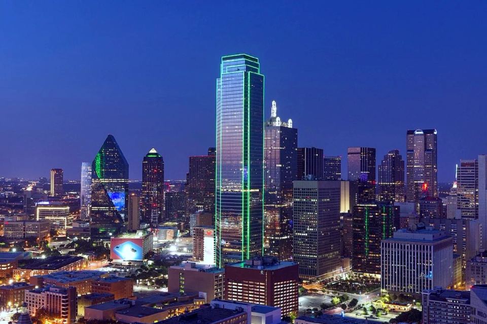 Downtown Dallas skyline at dusk